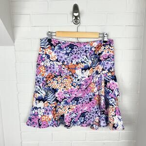 LOFT Multi Color Floral Side Ruffle Skirt Size M